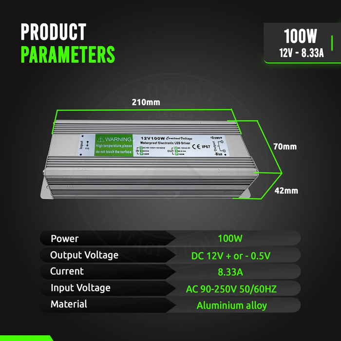 IP67 Waterproof 2/3 Pack DC 12V 100W LED Driver LED Power Supply Transformer~5482
