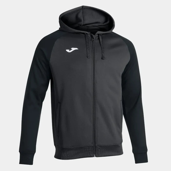 Joma Boys Academy IV hoodie jacket in anthracite and black, casual jacket with front pockets and hood, perfect for boys.