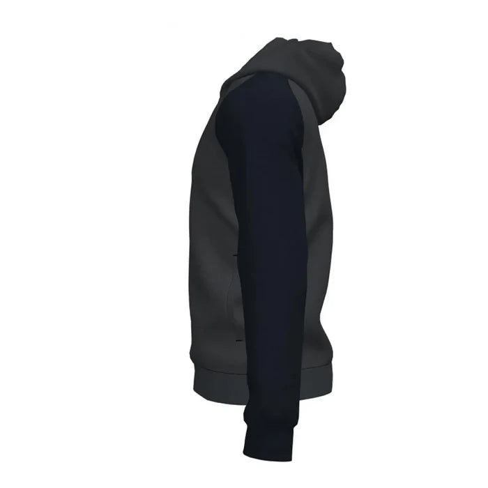 Joma Boys Academy IV hoodie jacket in anthracite and black, with a zip front and logo, designed for casual wear.