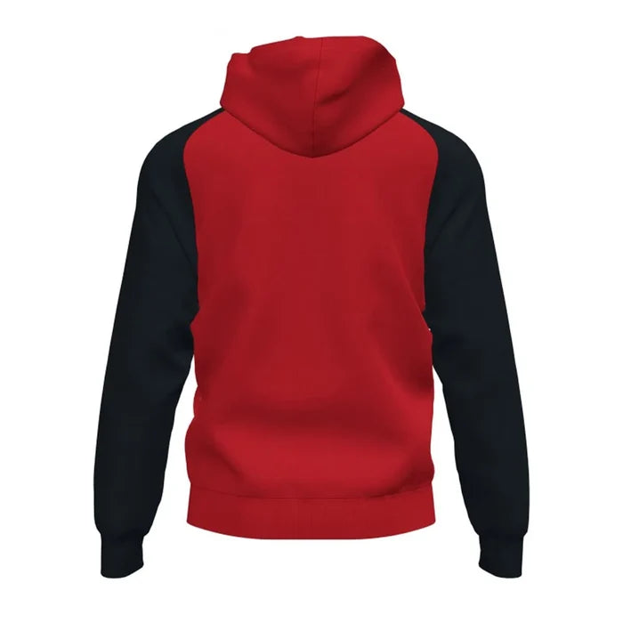 Joma Boys Academy IV hoodie jacket in red and black with front zip and hood, casual athletic style for boys.