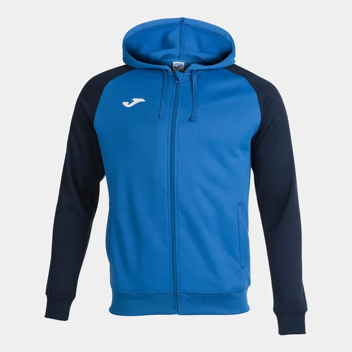 Joma Boys Academy IV hoodie jacket in royal and navy, featuring a comfortable fit and sporty design for active wear.
