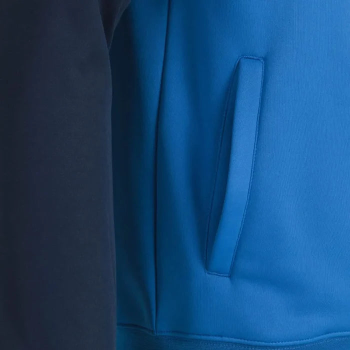 Joma Boys Academy IV hoodie jacket in royal and navy, featuring a soft fabric and sporty design for active wear.