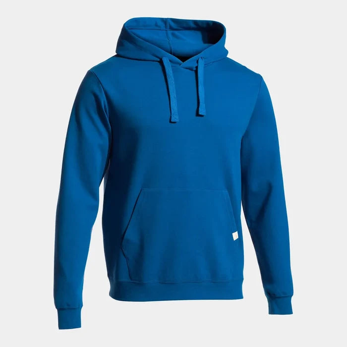 Joma boys' royal blue Combi hooded sweatshirt showing front view with hood and zip-up design, made of soft fabric.