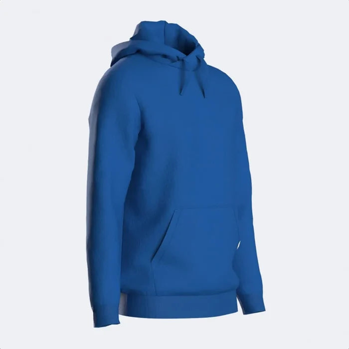 Joma boys' royal blue combi hooded sweatshirt with front pockets and adjustable drawstrings, made for comfortable casual wear.