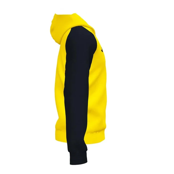 Joma men's Academy IV hoodie jacket in yellow and black, lightweight with a zip-up front and sporty design.