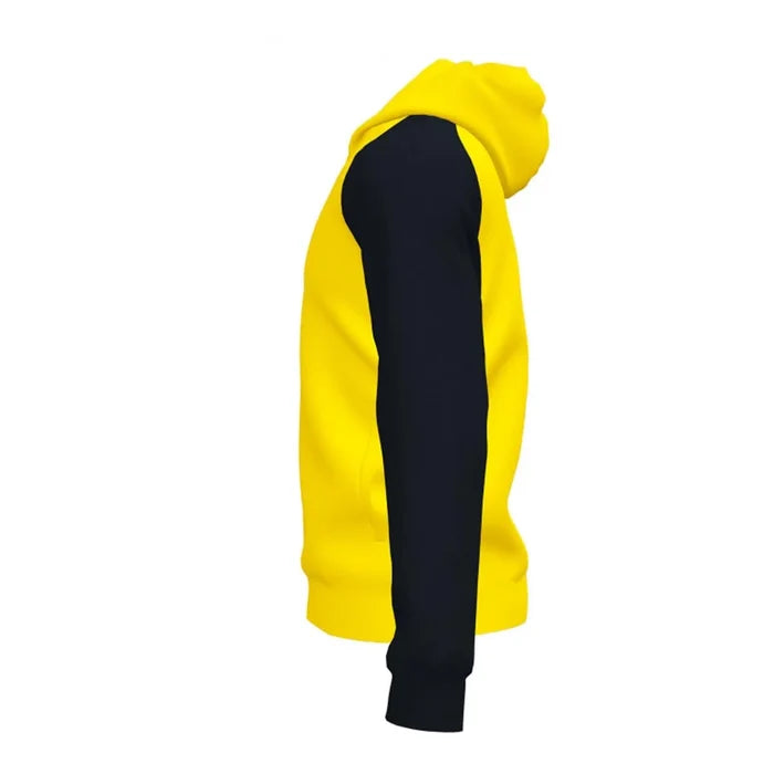 Joma men's Academy IV hoodie jacket in yellow and black, casual fit with zip-up front and hood, suitable for sports and everyday wear.