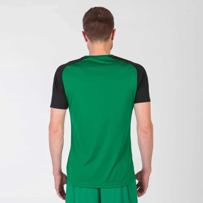 Joma Men's Academy IV T-shirt in green and black, casual fit, soft fabric, front logo, ideal for sports and everyday wear.