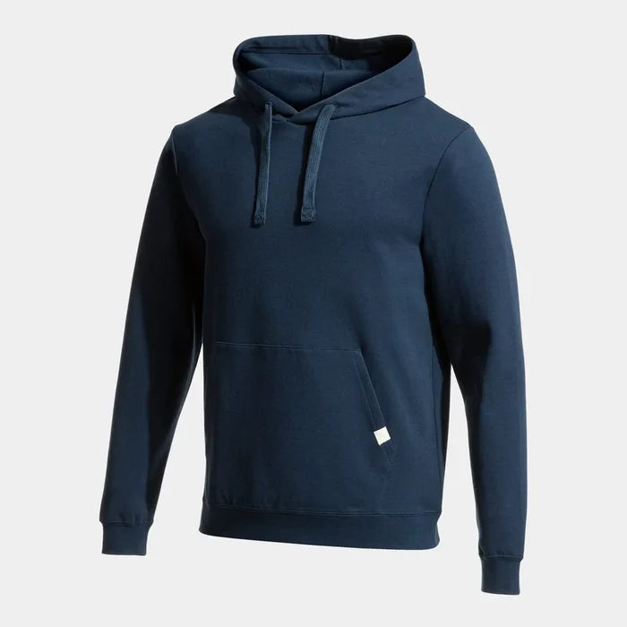 Joma men's dark navy Combi Hooded Sweatshirt, a casual jacket with a hood, shown in a close-up image highlighting the fabric and fit.