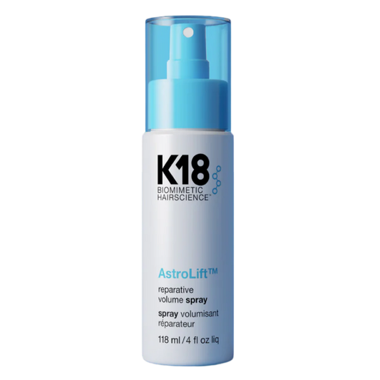 K18 AstroLift, reparative volume spray, K18 volume spray, biotech hair repair, heat-activated hair spray, K18 hair products, volumizing spray with peptide, peptide volume spray, damage repair hair spray, K18PEPTIDE spray