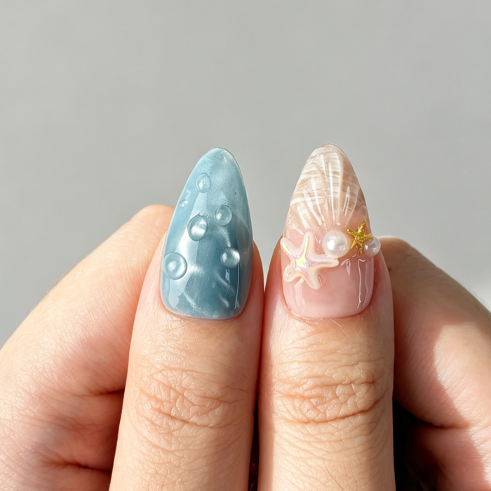 3D Seashell Pearl Water Droplet Reusable Salon Press On Nails