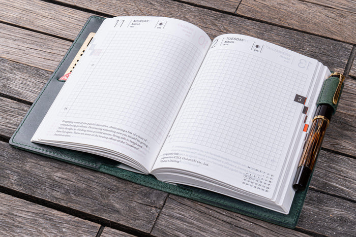 Leather Slim A6 Notebook / Planner Cover - Crazy Horse Forest Green