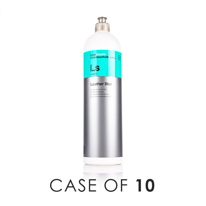 Koch-Chemie Leather Star 1 Liter front view with the text "Case of 10" on a white background.