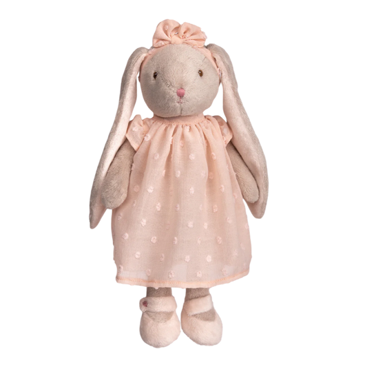 Bukowski Lenka bunny, plush bunny doll, soft stuffed rabbit, bunny in peach dress, Swedish plush toy, heirloom bunny plush, baby gift idea, toddler cuddle bunny, Bukowski plush collection, bunny stuffed animal girl