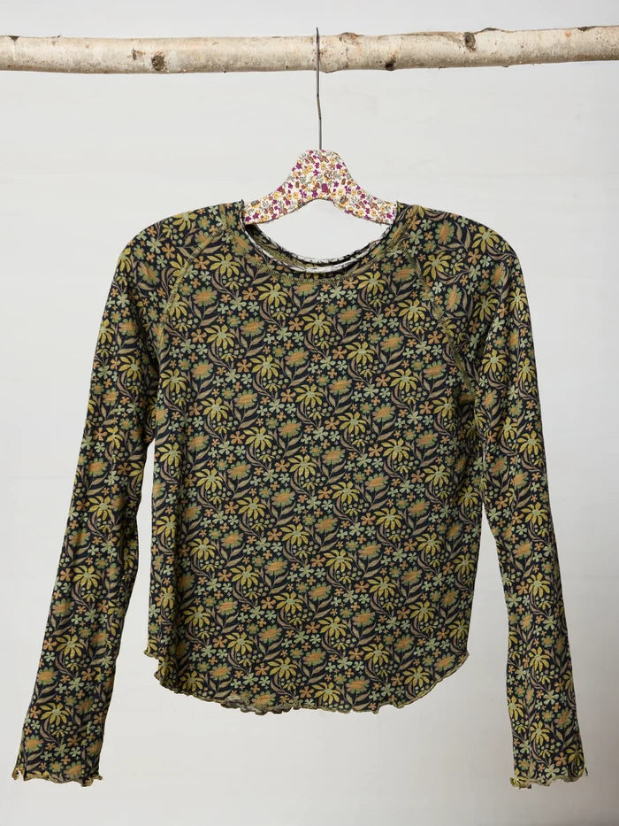 Lily Knit Cotton Long Sleeve Tee Shirt - Tan Daisies Floral-view 4
