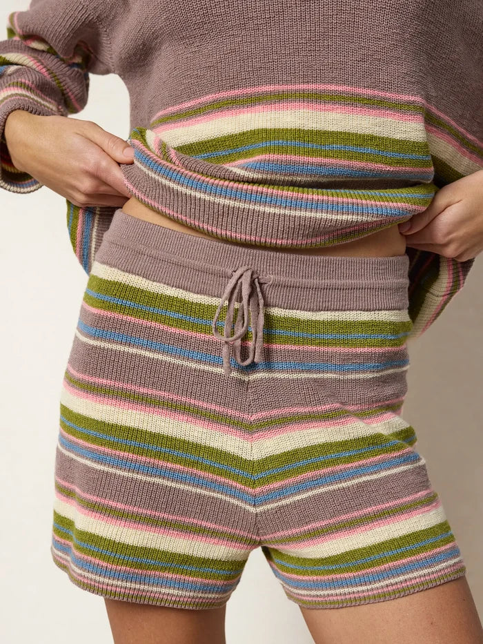Lounge & Go Striped Cotton Shorts Set - Light Mauve-view 3
