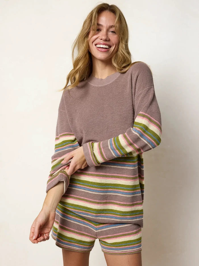 Lounge & Go Striped Cotton Shorts Set - Light Mauve-view 5