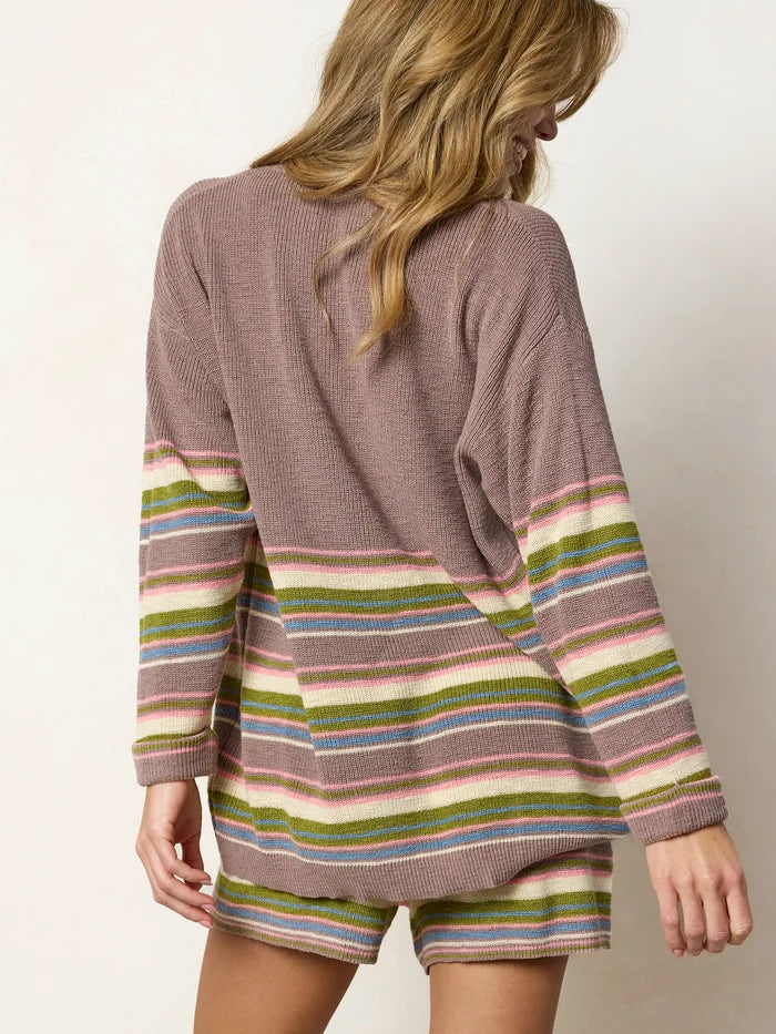 Lounge & Go Striped Cotton Shorts Set - Light Mauve-view 6