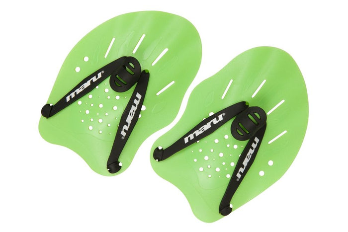 Green Maru Hand Paddle for paddling, featuring a durable design suitable for water sports and outdoor activities.