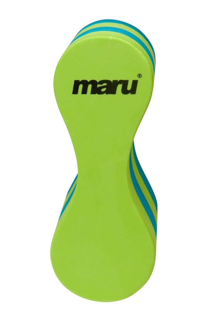 Maru Junior Pull Buoy in green and blue used for swimming training and support in the water.