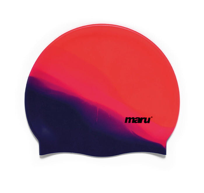 Red Maru Multi Silicone Swim Hat for adults and kids, designed for comfortable and secure swimming protection.