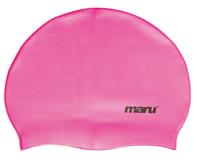 Maru solid pink silicone swim hat, lightweight and stretchy, designed for comfortable swimming and water activities.