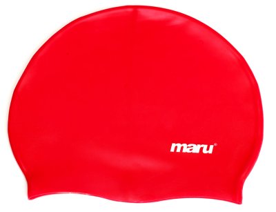 Red Maru solid silicone swim hat designed for comfort and durability, perfect for swimming and water activities.