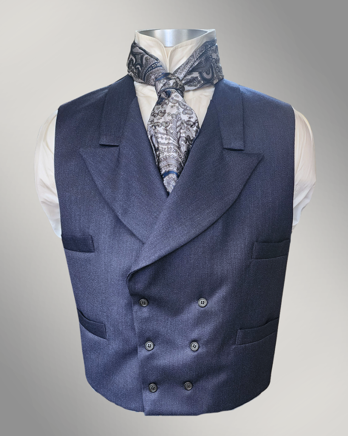 Men's Double Breasted Vest - Indigo Twill Wool (76-D)