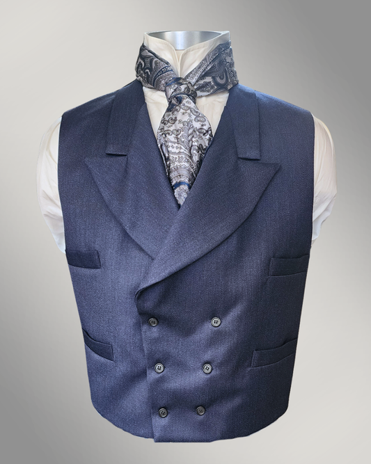 Men's Double Breasted Vest - Indigo Twill Wool (76-D)