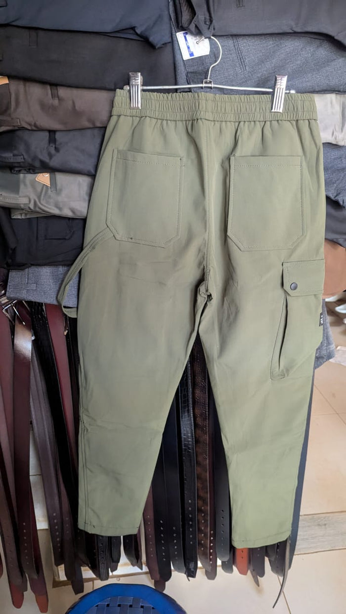 Men's Olive Green Cargo Pants – Drawstring Elastic Waist