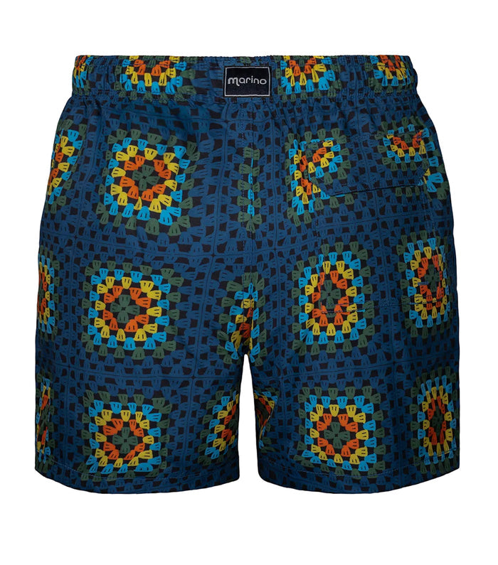 crochet Colorful geometric patterned shorts on a white background