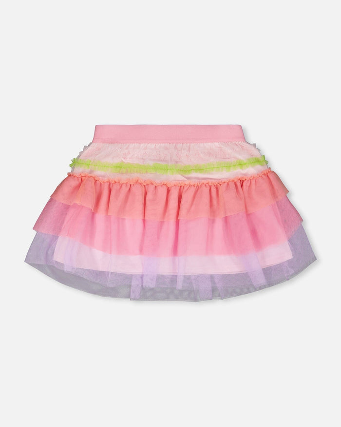 Mesh Skirt With Multicolor Frills-0