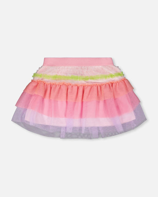 Mesh Skirt With Multicolor Frills-0