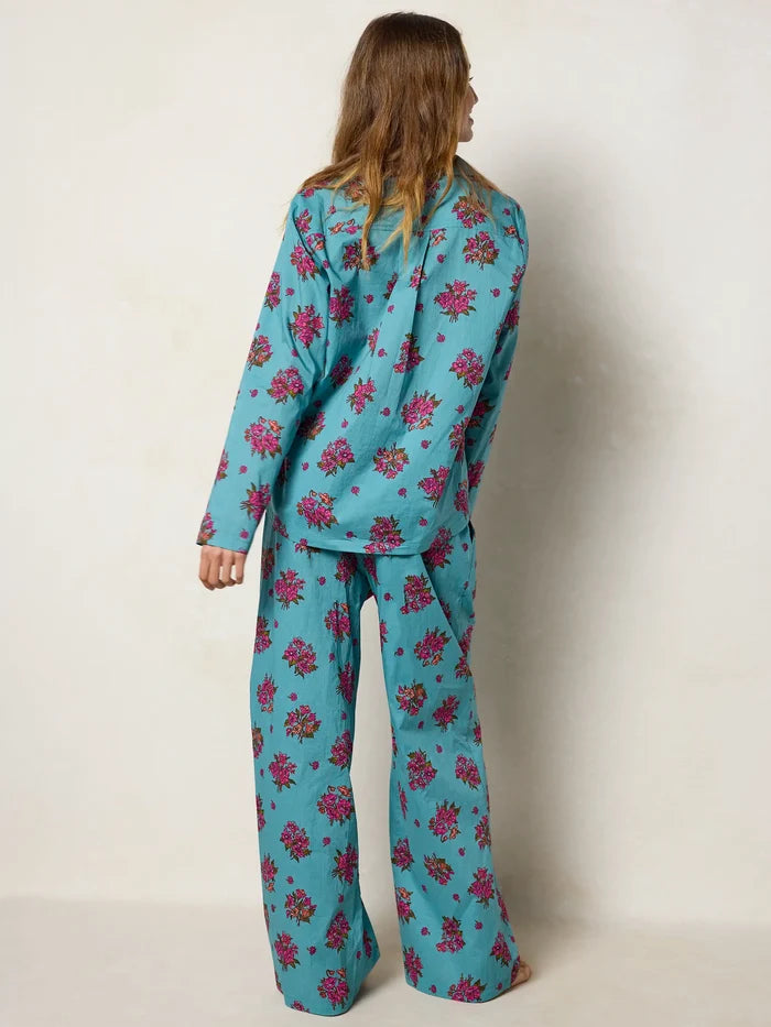 Mix & Match Cotton Long Sleeve Pajama Top - Flower Picking Teal-view 9