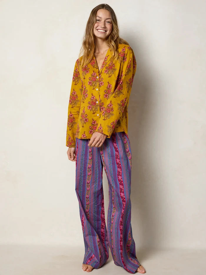 Mix & Match Cotton Long Sleeve Pajama Top - Garden Block Stamp Gold-view 4