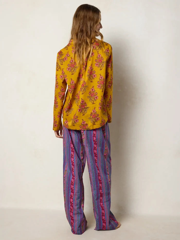 Mix & Match Cotton Long Sleeve Pajama Top - Garden Block Stamp Gold-view 6