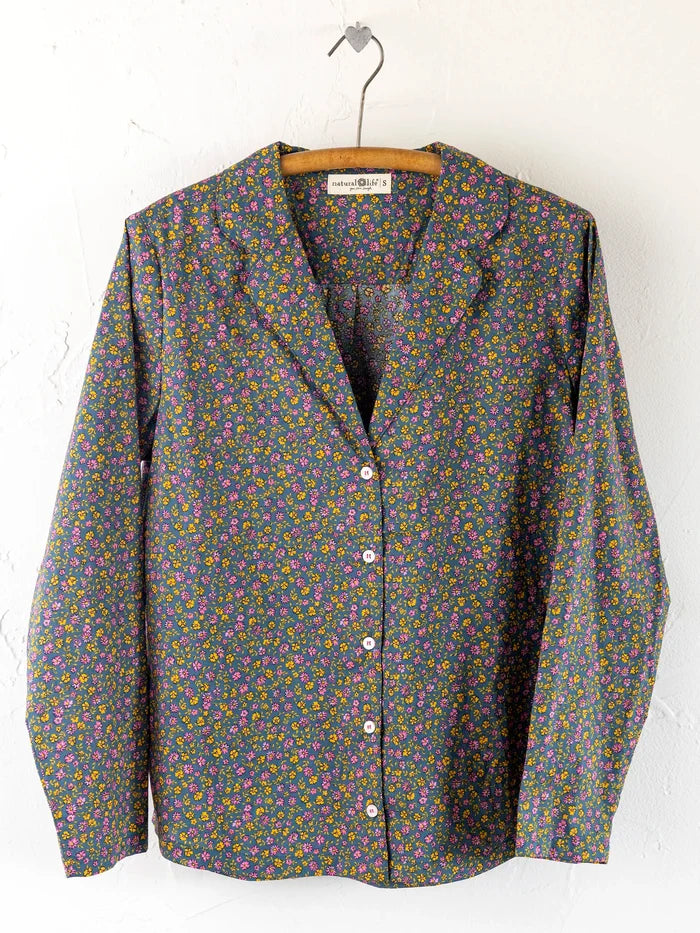 Mix & Match Cotton Long Sleeve Pajama Top - Mari Ditsy Navy-view 1