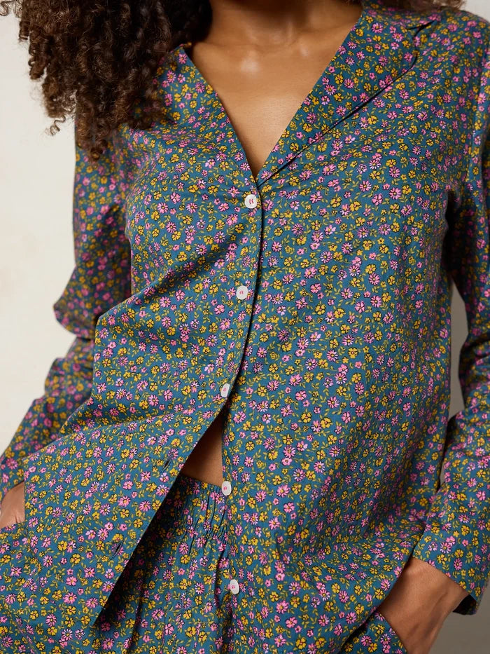Mix & Match Cotton Long Sleeve Pajama Top - Mari Ditsy Navy-view 2