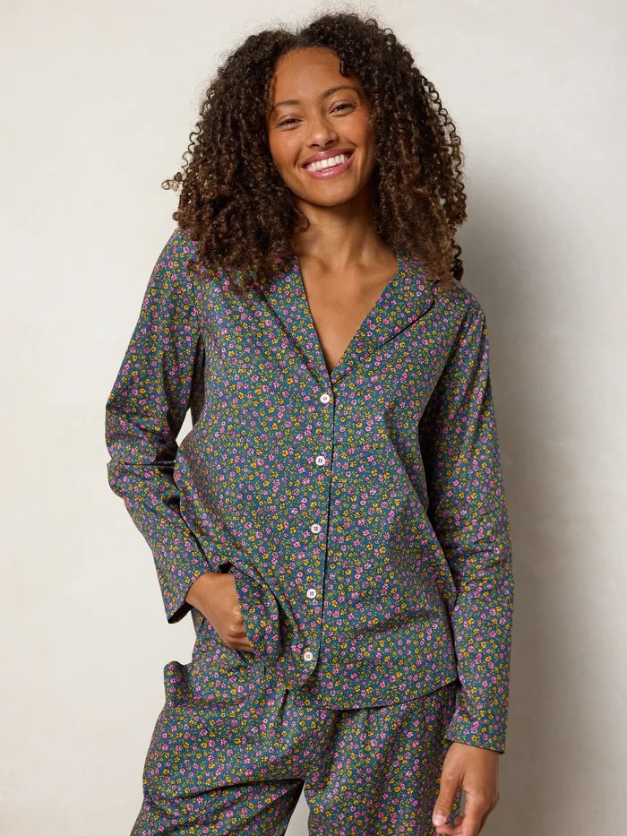 Mix & Match Cotton Long Sleeve Pajama Top - Mari Ditsy Navy-view 3