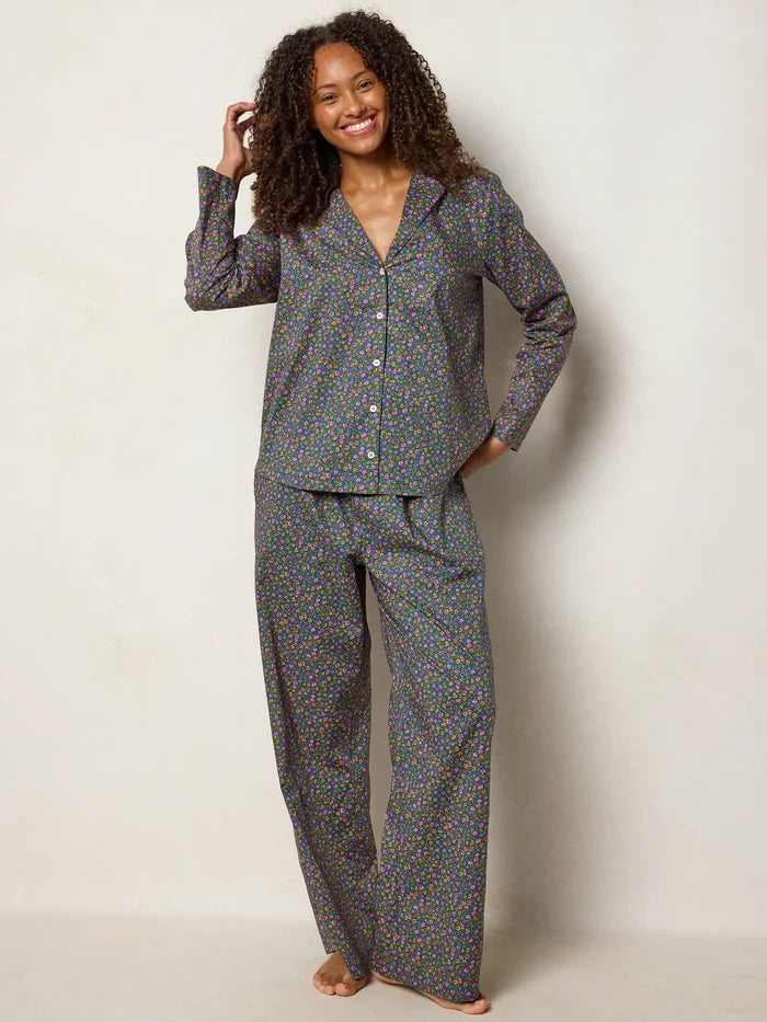 Mix & Match Cotton Long Sleeve Pajama Top - Mari Ditsy Navy-view 4
