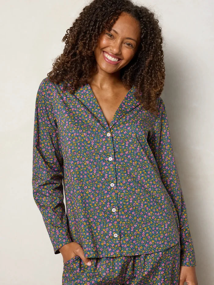 Mix & Match Cotton Long Sleeve Pajama Top - Mari Ditsy Navy-view 6