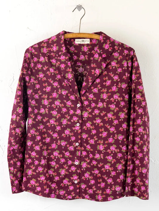 Mix & Match Cotton Long Sleeve Pajama Top - Porto Ditsy Merlot-view 1