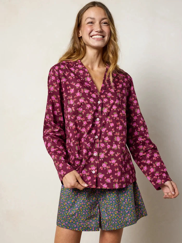 Mix & Match Cotton Long Sleeve Pajama Top - Porto Ditsy Merlot-view 4