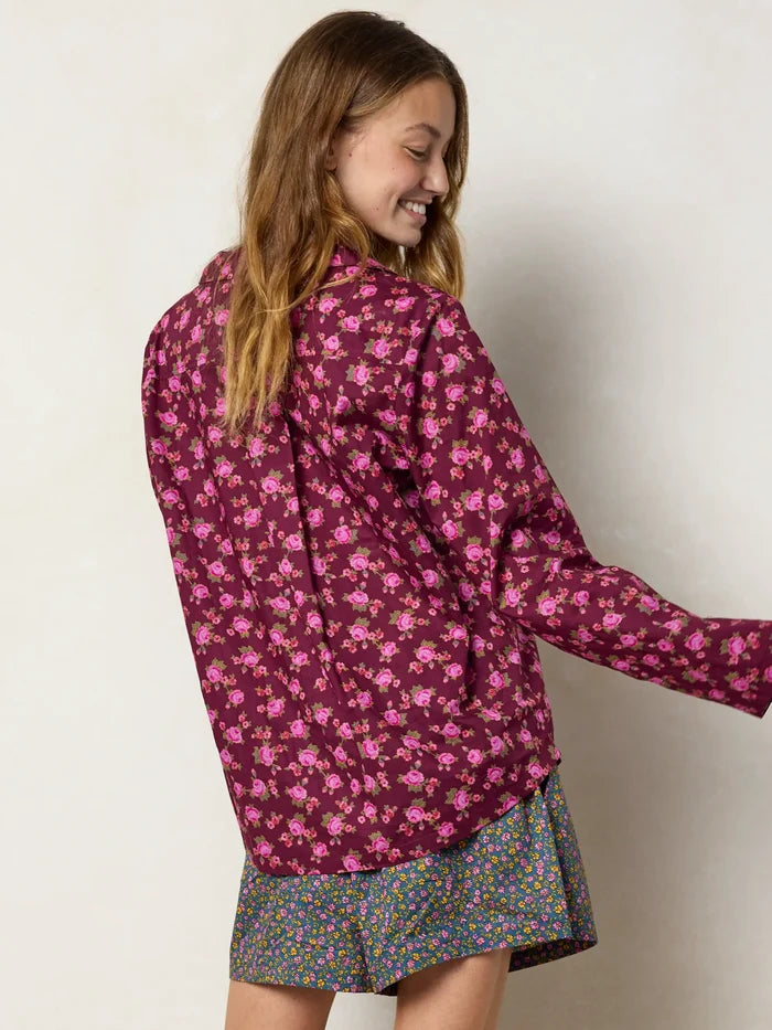 Mix & Match Cotton Long Sleeve Pajama Top - Porto Ditsy Merlot-view 6
