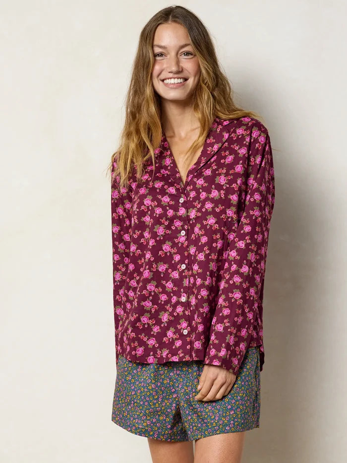 Mix & Match Cotton Long Sleeve Pajama Top - Porto Ditsy Merlot-view 7