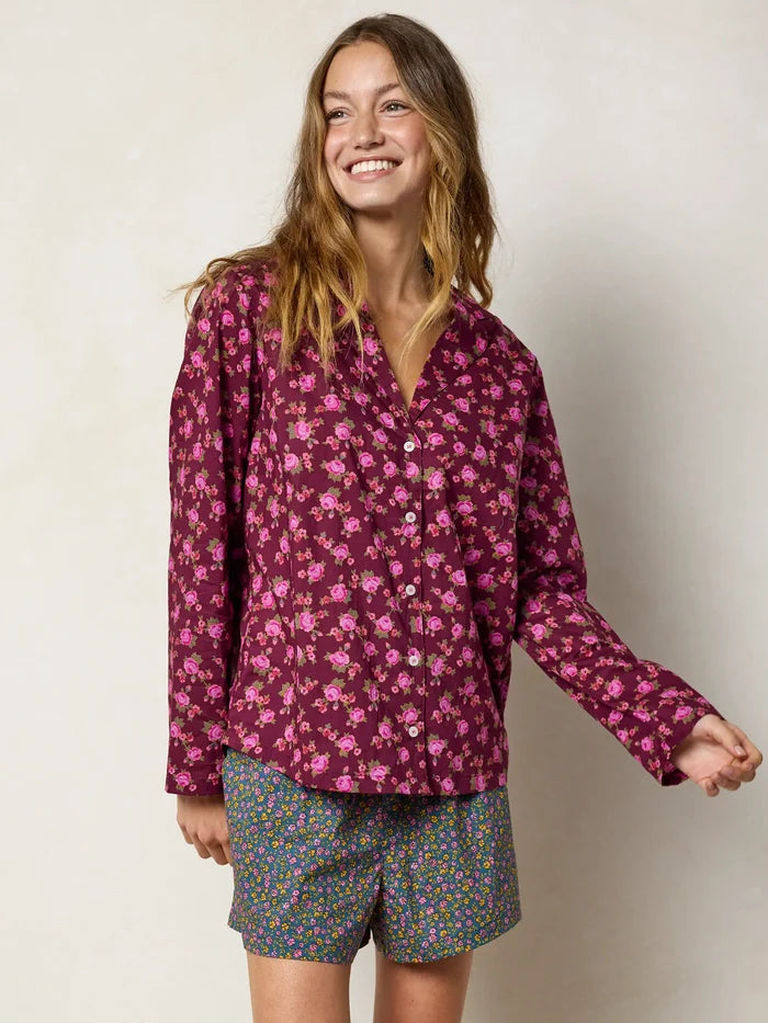 Mix & Match Cotton Long Sleeve Pajama Top - Porto Ditsy Merlot-view 8