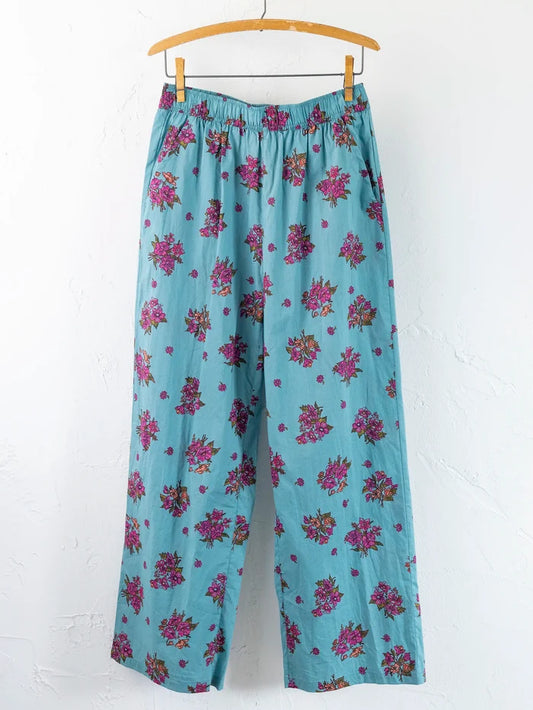 Mix & Match Cotton Pajama Pants - Flower Picking Teal-view 1