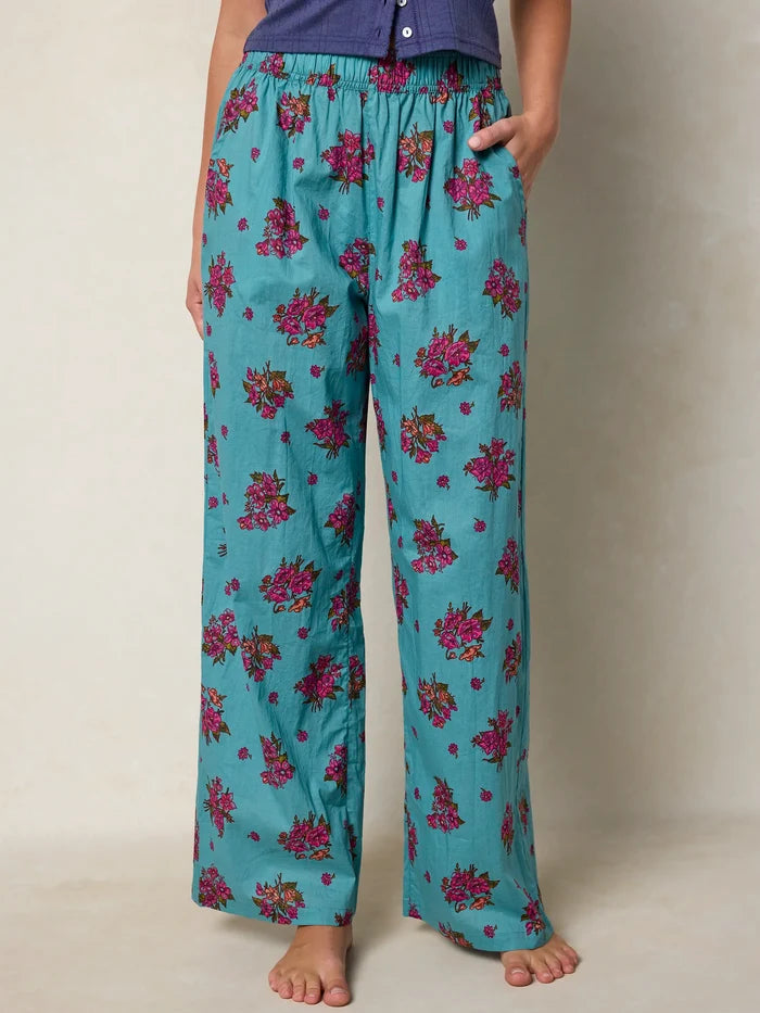Mix & Match Cotton Pajama Pants - Flower Picking Teal-view 2
