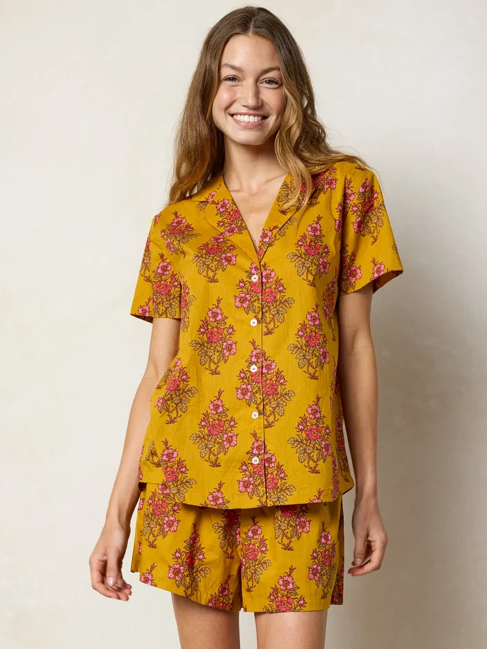 Mix & Match Cotton Pajama Shorts - Garden Block Stamp Gold-view 2