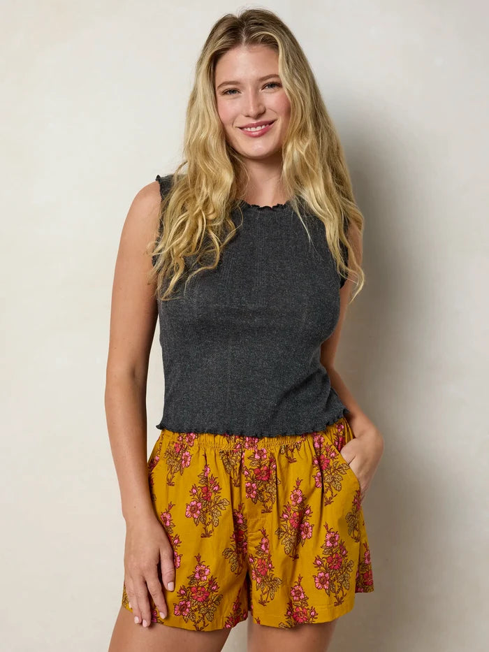 Mix & Match Cotton Pajama Shorts - Garden Block Stamp Gold-view 3
