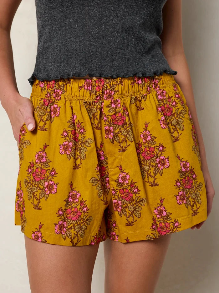 Mix & Match Cotton Pajama Shorts - Garden Block Stamp Gold-view 5